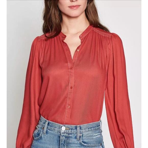 Joie Saiyuri Button Down Drapey Blouse Shirt in Desert Spice Orange, Size Medium - Picture 5 of 14